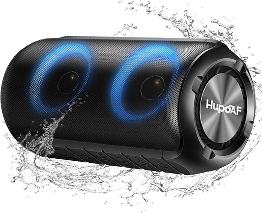 Hupoaf Bluetooth Speaker with 6D Loud Sound, 2025 New Portable Wireless Speaker, IPX7 Waterproof, RGB Lights, BT5.3, 12H Playtime, for Home/Party/Outdoor/Beach, Stocking Stuffers, White Elephant Gifts