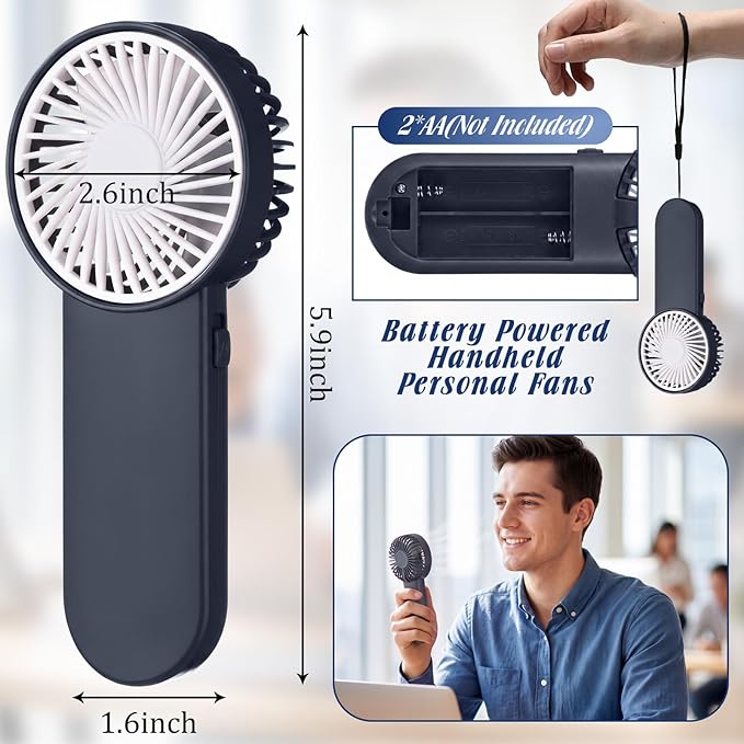 Sumind 12 Pcs Small Personal Portable Fan Mini Handheld Bulk 1 Speed Electric Cute Battery Powered for Neck Lash Makeup Women Men Travel Camping Indoor Outdoor Summer (Dark Gray)