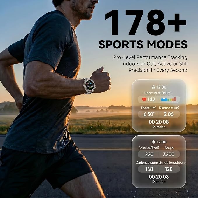 WalkerFit Smart Watch for Men (Answer/Make Call), 1.43" AMOLED 5ATM Waterproof Fitness Tracker with 178+ Sports Modes, Heart Rate/SpO2/Sleep Monitor, with Extra Silicone Band, for Android iPhone