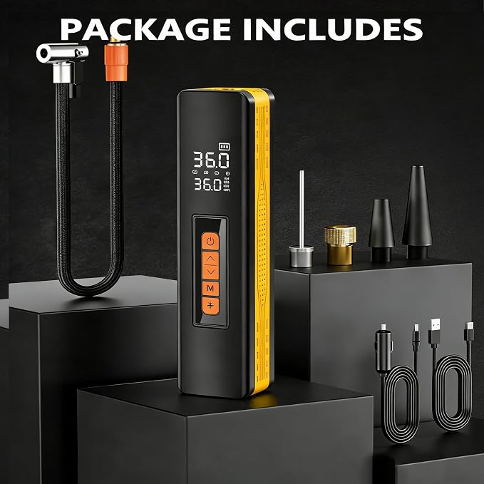 Tire Inflator Portable Air Compressor, 5X Faster 150 PSI Portable Tire Inflator for Car, Built-in Magnetic Storage, Auto Shut-Off Cordless Air Pump, LED Light for Cars, Motor, Bikes