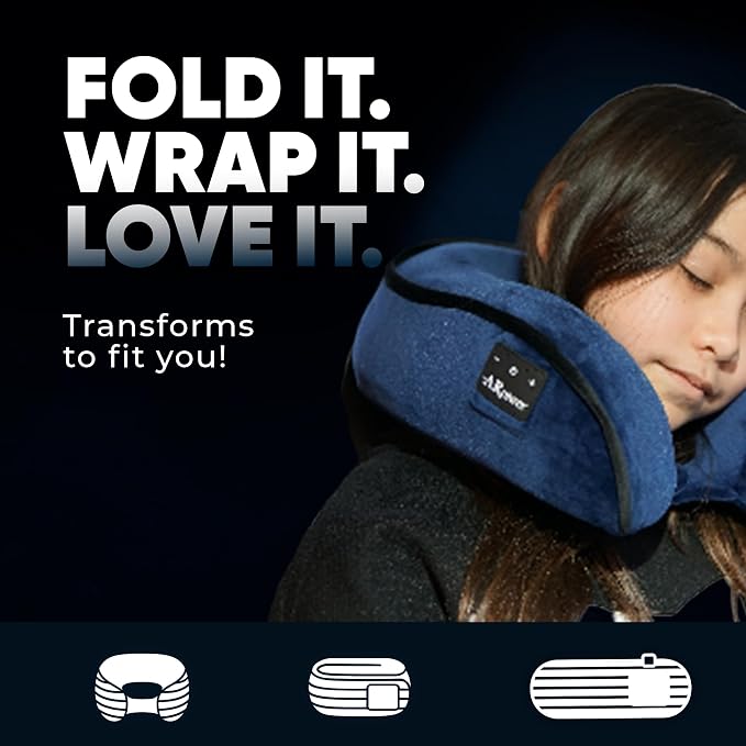 Bluetooth Music Neck Pillow Plus+ Thicker Support Wireless Bluetooth Speaker Suitable Airplane,Train,Car,Office,Outdoor Camping for Sleeping, Resting The Best Travel Essentials. (Black)