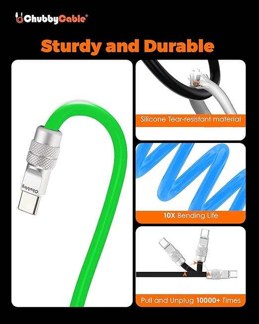 chubbycable Couple Chubby 2 Pack 240W USB C Cable Extra Thick Silicone Fast Charging Cable Compatible with iPhone 17-15 Series iPad Galaxy Series, Blue+Green, Type-C to Type-C, 9.8FT