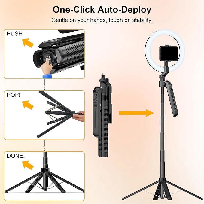 10" Ring Light with 71" Phone Tripod Stand Auto Face Tracking, Vlogging Kit for iPhone Tripod with Remote, Dimmable LED Circle Round Light for TikTok/Makeup/YouTube/Live Steaming