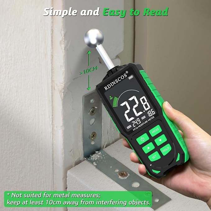 Pinless Moisture Meter for Drywall for Wood and Wall | Ball type Moisture Readers;5-40mm Depth; Custom Alarm Threshold