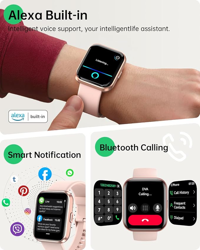 Smart Watches for Women, 1.83" Alexa Smart Watch for Android & iPhones with Call/SMS/Reminder, 120+ Sport Modes Fitness Watch with Sleep/Heart Rate Monitor, Activity & Health Tacker, 3ATM Sport Watch