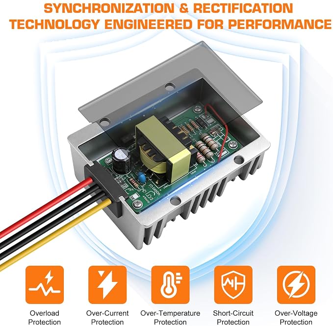 36V 48V to 12V Converter 30A 360W Waterproof DC-DC Step Down Voltage Regulator Reducer with Fuse, Buck Power Supply Transformer for Golf Cart, Forklift, Car
