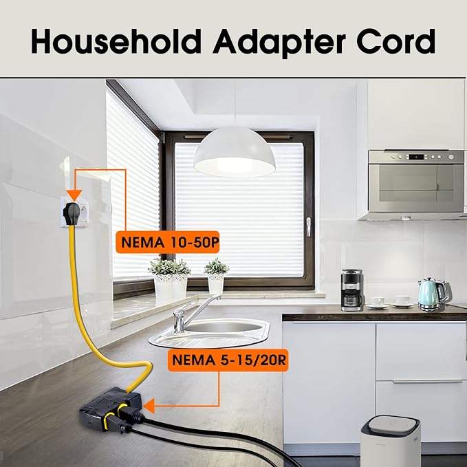 50Amp to 20Amp 110V Adapter, Compatible with NEMA 10-50P to 4X 5-20R/15R with 20 Amp Circuit Breaker, 220/250V Electrical Stove/Range/Oven Male Plug Gas 110/125V Power Convert Adapter(3 FT)