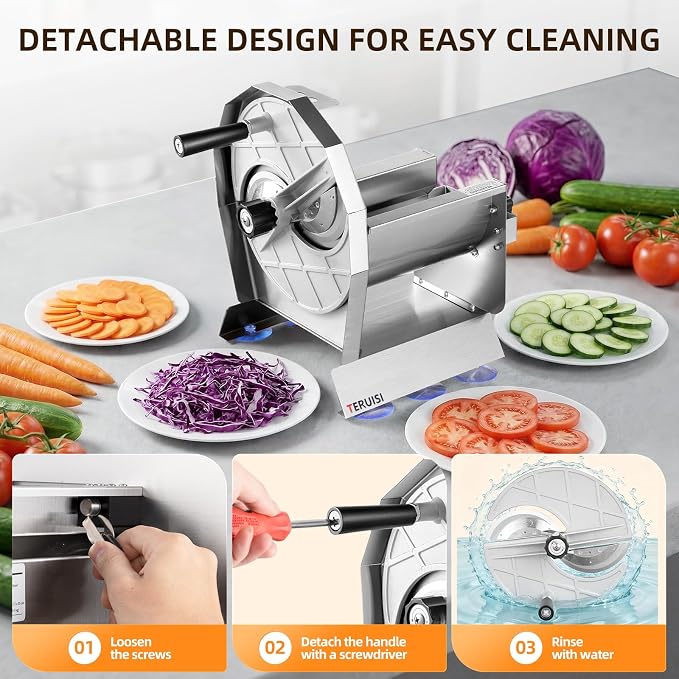 Manual Vegetable Fruit Slicer, Commercial Vegetable Cutter with 0-0.5"/0-13mm Thickness Adjustable, Stainless Steel Veggie Food Slicing Machine for Potatoes Lemons Tomatoes Onions