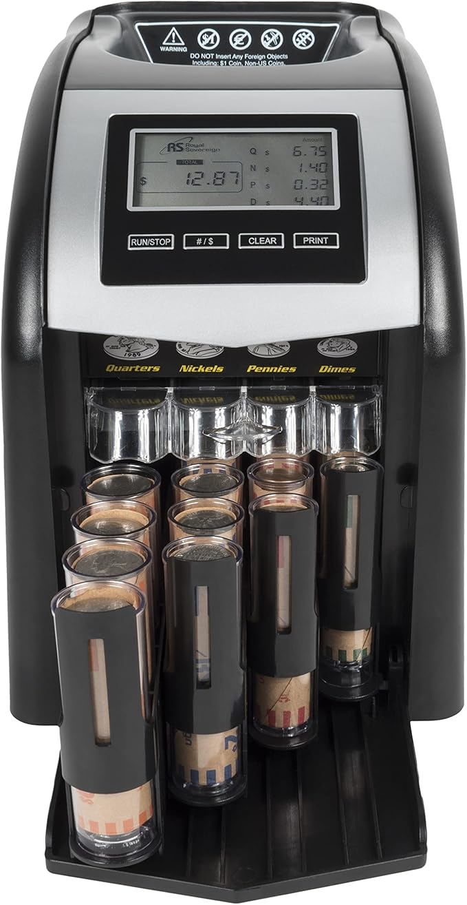 Royal Sovereign 4 Row Electric Coin Counter/Sorter with Patented Anti-Jam Technology & Digital Counting Display (FS-44N), Black