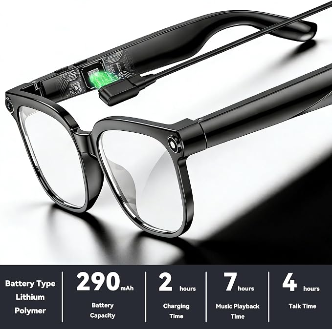 AI Smart Glasses with Camera,8MP Camera Glasses,1080P Anti-Shake Video Recording, Real Time Translation,AI Voice Assistant,Object Recognition,Bluetooth Sunglasses for Men Women(Transparent Lenses)