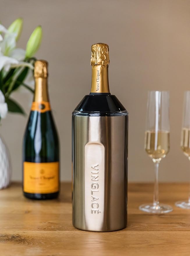 Vinglacé Wine Bottle Chiller- Portable Champagne Insulator- Stainless Steel Wine Cooler Sleeve - Keeps Wine Cold (Sand)