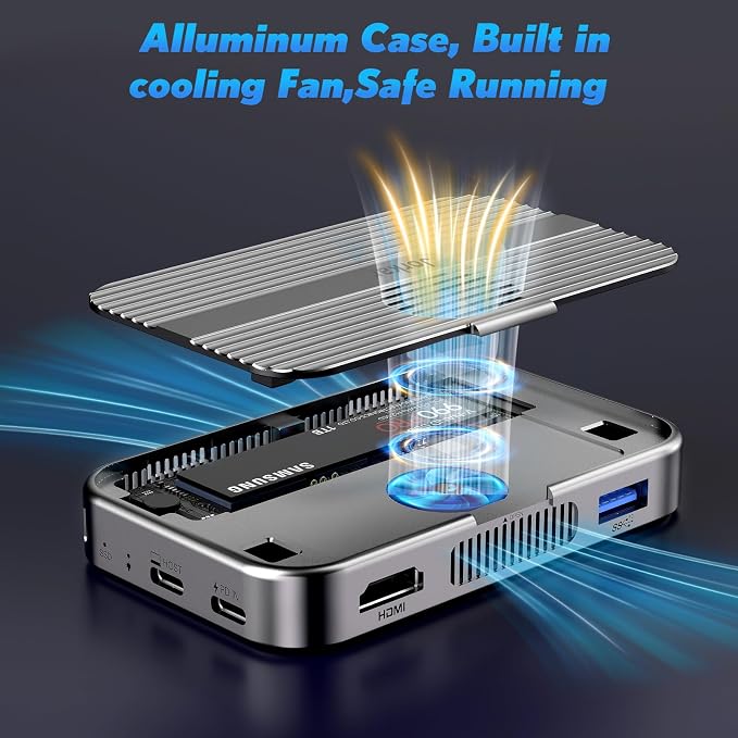 10gbps Magnetic Docking Station, USB C Hub with NVMe M.2 SSD Enclosure for iPhone 17/16/15 Pro/Pro Max/Plus with Cooling Fan, Support SSD Size 2230/2242/2260/2280 B+M M-Key