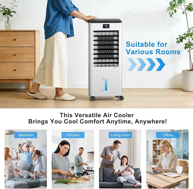 Portable Air Conditioners,3-in-1 Evaporative Cooling Fans that Blow Cold Air, 4 Modes 3 Speeds, 12H Timer & Remote, 120°Oscillation, Windowless Portable AC Swamp Cooler w/ 8L Tank for Home Bedroom