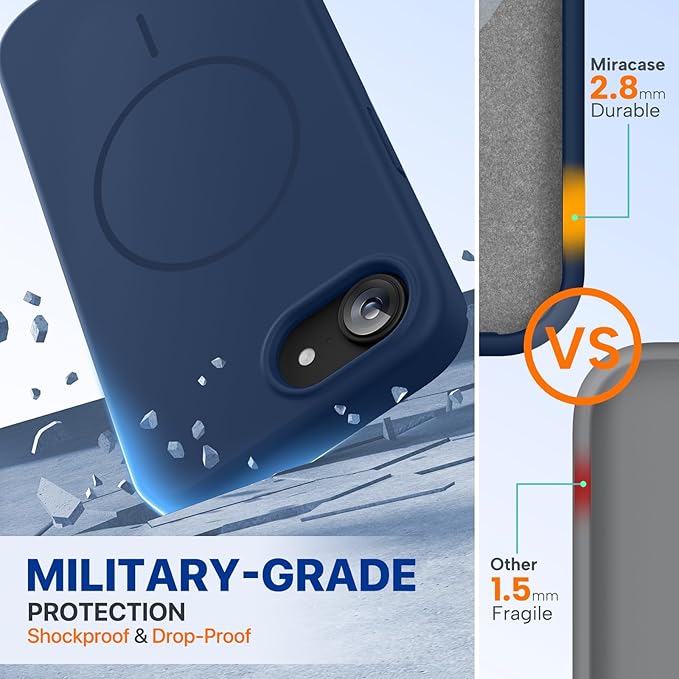 Miracase Magnetic for iPhone 17e Case & iPhone 16e Case, [Soft Anti-Scratch Microfiber Lining], Compatible with MagSafe, Silicone Shockproof Protection Phone Case for iPhone 17e/16e, Dark Blue