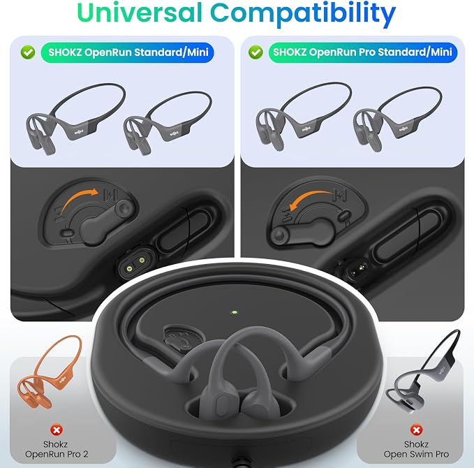 Charging Case Compatible with Shokz Headphones, FEFAIA 3 in 1 Wireless Fast Charging Station Built in 2000mAh, Magnetic Charger Stand Dock Cord Charging Cable for Aftershokz Aeropex AS800/S803