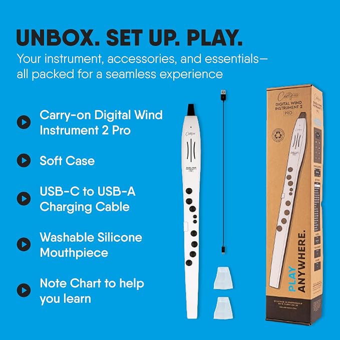 Carry-on Digital Wind Instrument 2 Pro - Lightweight and Rechargeable with 65 Instrument Voices - Built-In Speaker, Intuitive LCD Interface and Bluetooth Connectivity for Performance On-The-Go