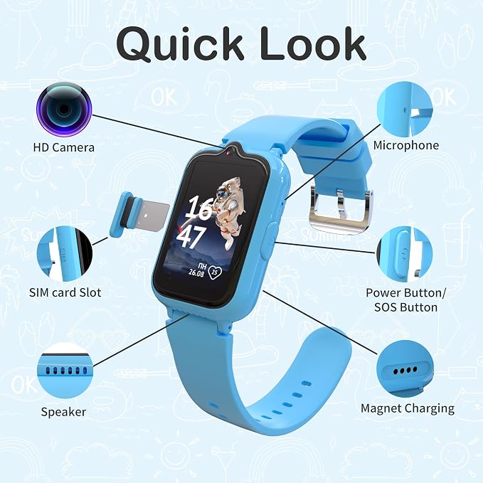 4G Kids Watch with GPS Tracker | Kids Smart Watch with Video & Voice Calling Alarm SOS Pedometer Calculator Camera HD Touch Screen School Mode, Gift Watches for Kid, Boys and Girls Age 5-12