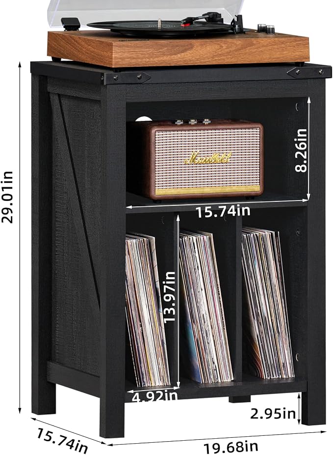 Joaxswe Record Player Stand with Vinyl Record Storage,Black Record Player Table Holds up to 160 Albums,Large Wood Turntable Stand Cabinet Dispaly Shelf for Living Room,Bedroom,Office