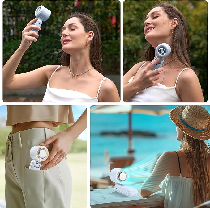 Handheld Portable fan with Turbo Cooling Ice Cooler- Hand Held Fan Rechargeable,100 Speed, 20H Battery Life 3600mAh, Powerful Mini Personal Fan for Travel, Outdoor, Beach, Makeup, Summer Use