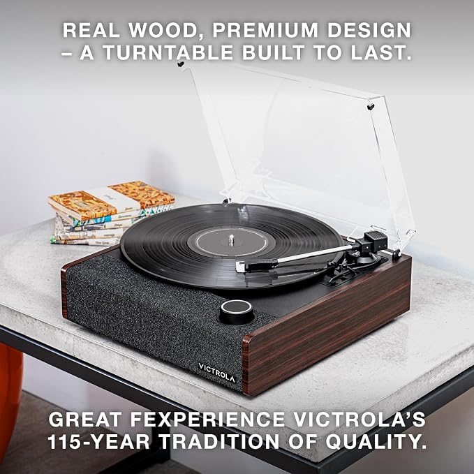 Victrola Eastwood II Record Player with Speakers – Bluetooth 5.1 and Vinyl Stream Technology, Vintage Style 3-Speed Vinyl Player, Audio Technica AT-3600LA Cartridge (Espresso)