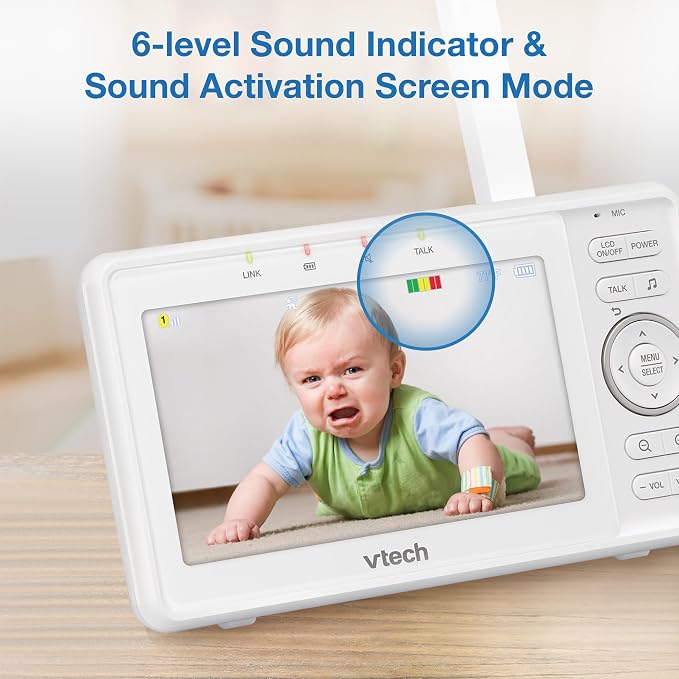 VTech Video Baby Monitor VM5263, 5" HD LCD, Pan-Tilt-Zoom, White