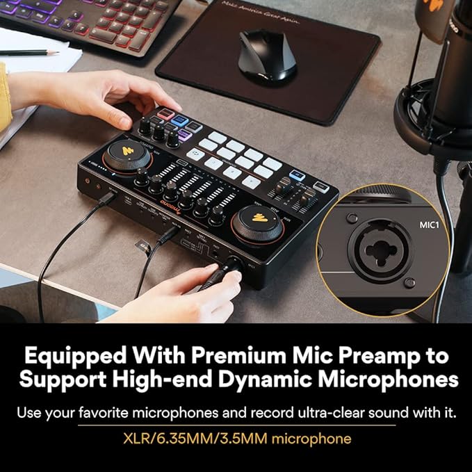 Audio Interface with XLR Condenser Microphone and Studio Microphone-Podcast Equipment-MAONO-MaonoCaster-All in One - with premium mic preamp for Podcast Recording, Streaming, Youtube, PC, Smartphone