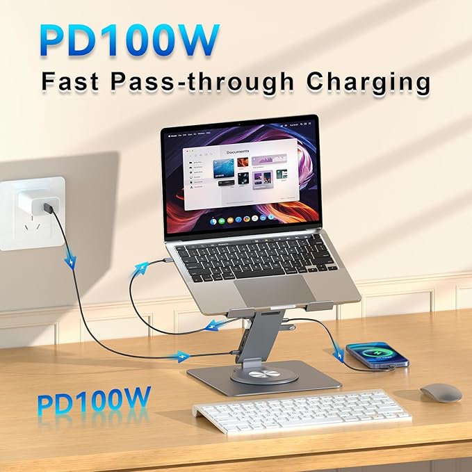 Laptop Docking Station Stand 11-IN-1 Triple Display HDMI DP 4K60Hz Gigabit Ethernet USB3.1 PD100W SD/TF Card Reader Audio 360°Swivel Laptop Stand with USB Hub for MacBookPro/Air/Dell/HP/Surface/Lenovo