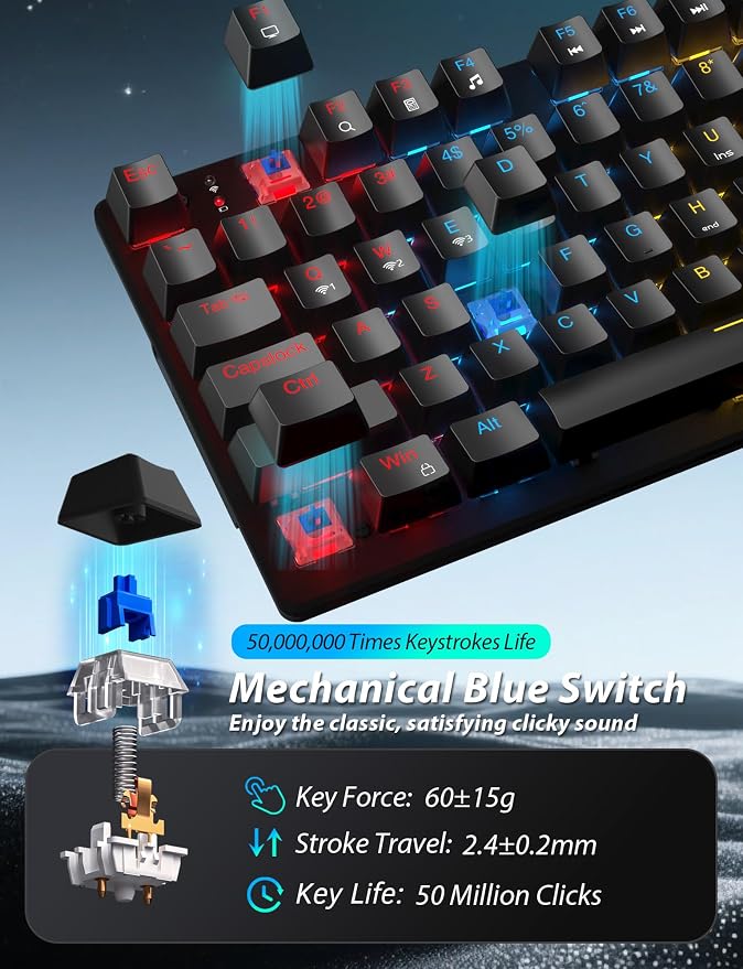 Wireless Mechanical Keyboard and Mouse Combo, 98-Key Gaming Keyboard with RGB Backlit, Tri-Mode BT5.0/2.4G/USB-C, 4000mAh Battery, 3200 DPI Gaming Mouse with Mouse Pad for PC, Laptop, Tablet