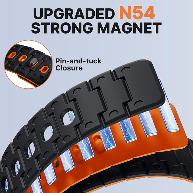 Bandletic Silicone Magnetic Band Compatible with Samsung Galaxy Watch 8 40mm 44mm / 8 Classic 46mm 2025, No Gap Soft Sport Wristbands Breathable Replacement Strap for Men Women, Black/Orange