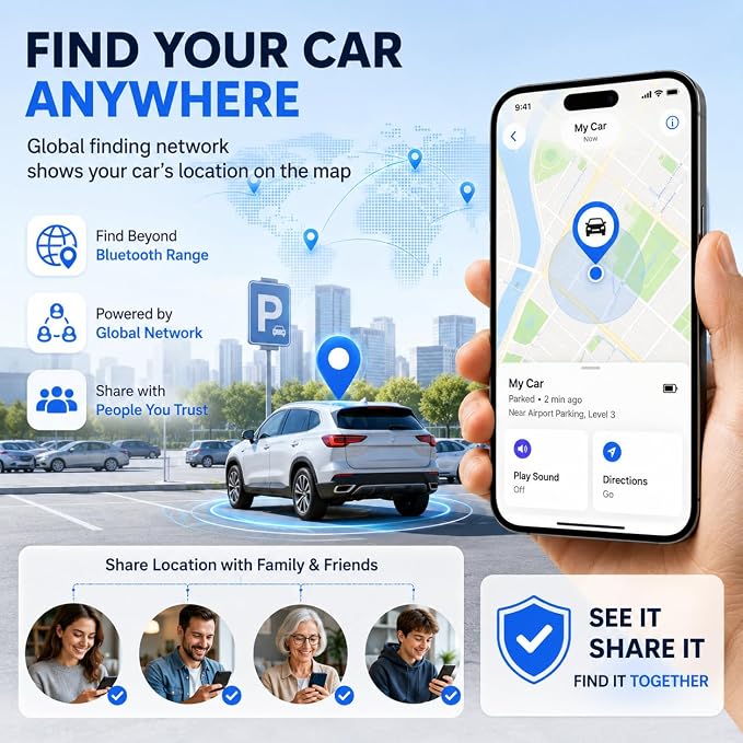 Car Tracker Device Hidden, GPS Tracker No Subscription Required,Support Android Systems, GPS Tracker for Car with Alerts, 1 Year Battery Life (Includes Keychain, Strap & Mount)