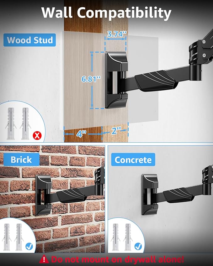 MOUNTUP Monitor Wall Mount for 22-43 Inch Curved Screens, Holds 2.2 to 33.1 lbs, Ultrawide Computer Monitor Wall Mount, Heavy Duty Wall Monitors Arm, 75x75 mm to 200x200 mm Vesa Mounts