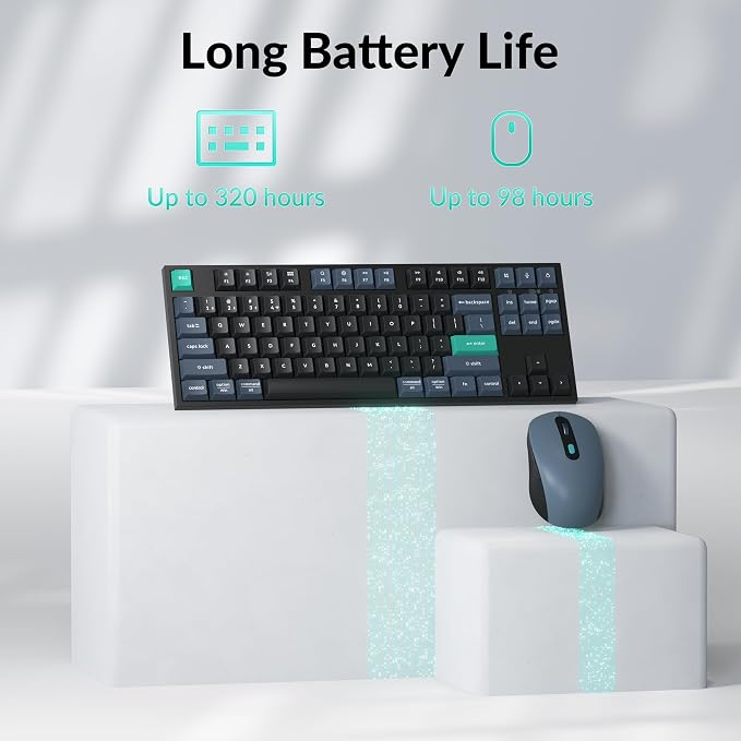 Keychron B33 Wireless Keyboard & BM25 Mouse Combo, 2.4 GHz/Bluetooth 5.2/Wired, 80% TKL Silent Portable Ergonomic Keyboard Adjustable DPI Mouse, Unifying Receiver for macOS Windows Linux