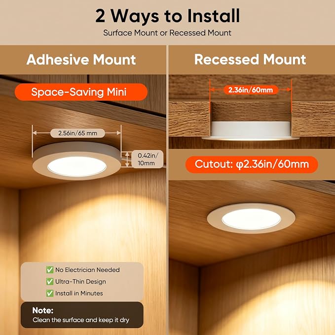 VST Smart Puck Lights, 10 Pack, 3000K-6000K Dimmable Under Cabinet Lighting, Compatible with Alexa & Google Home, App & Remote Control, 12V 2W, Recessed/Surface Mount, White for Kitchen Display Case