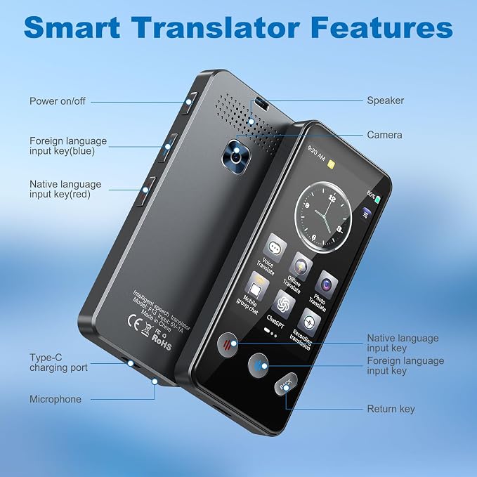 Language Translator Device No WiFi Needed, Instant Two-Way Translator Device for All Languages, 139+ Languages High Accuracy Real-Time Translation Device with Online Offline Photo for Travel, Business