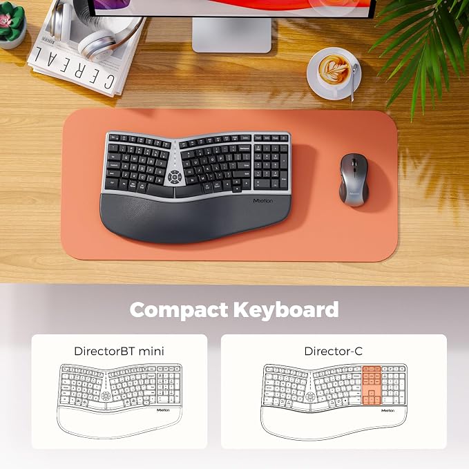 MEETION Ergonomic Keyboard and Mouse Wireless Combo, 2.4G Curved Compact Keyboard with Cushioned Palm Rest, 4 Level DPI Adjustable Wireless Mouse, for Windows/Mac/Desktop/PC/Laptop, Gray Black
