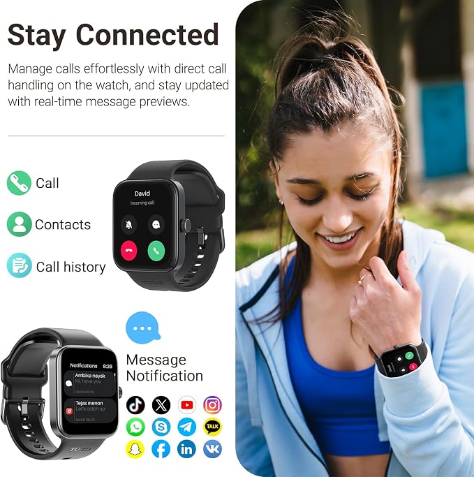TOZO AMOLED S4 AcuFit One Smart Watch 1.78" Ultra-Clear Screen for Men Women, Call/Answer Fitness Tracker, Sleep Monitor IP68 Waterproof for iOS 11.0+ Android 9.0+ Black