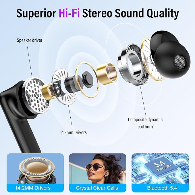 Wireless Earbuds, Bluetooth 5.4 Headphones with Multifunctional Touch Screen, 48H Bass Stereo Ear Buds with ANC/ENC Noise Cancelling/Transparency Mode, IPX7 Earphones with 5 EQ Modes for iOS Android