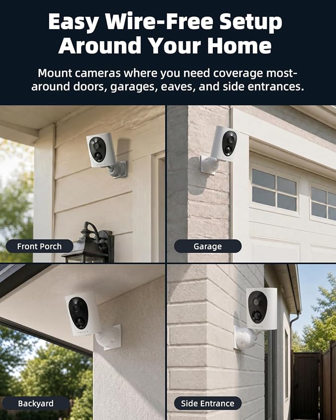 VIRTAVO VistaFlask 2K Security Cameras Wireless Outdoor, Battery Powered, AI Motion Detection, for Home Security, Starlight Lens for Colorful Night Vision, 2-Way Audio, Cloud/SD Storage 4pack