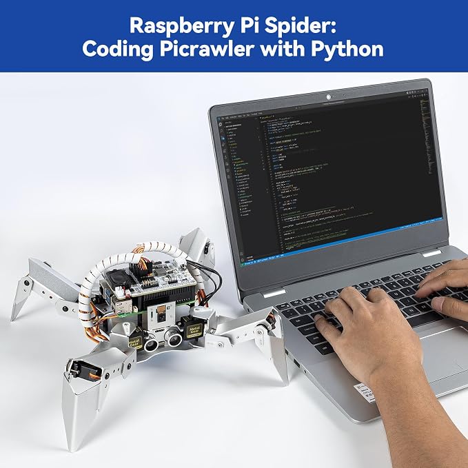 SunFounder PiCrawler AI Robot Kit for Raspberry Pi 5/4/3B+/Zero 2W, Openclaw LLMs ChatGPT/Gemini/Grok, Voice&Video Recognition, Python/Scratch, Mic, Camera (RPI NOT Included)