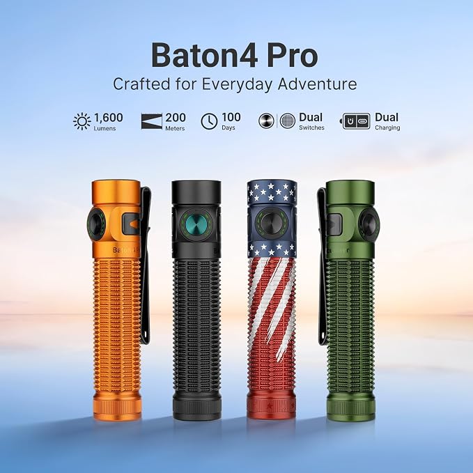 OLIGHT Baton4 Pro EDC Flashlight Rechargeable, 1600 Lumens Small Pocket LED Light with Tactical Switch and Magnetic & USB C Dual Charging, IPX8 for Home Use, Camping, Outdoor and Emergency (Black)