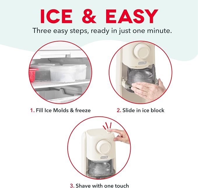 Dash Pro Shaved Ice Machine — Snow Cone Maker with Adjustable Blade for Fluffy Frozen Treats at home — Countertop Ice Shaver, 2 Freezer Containers & Recipe Guide