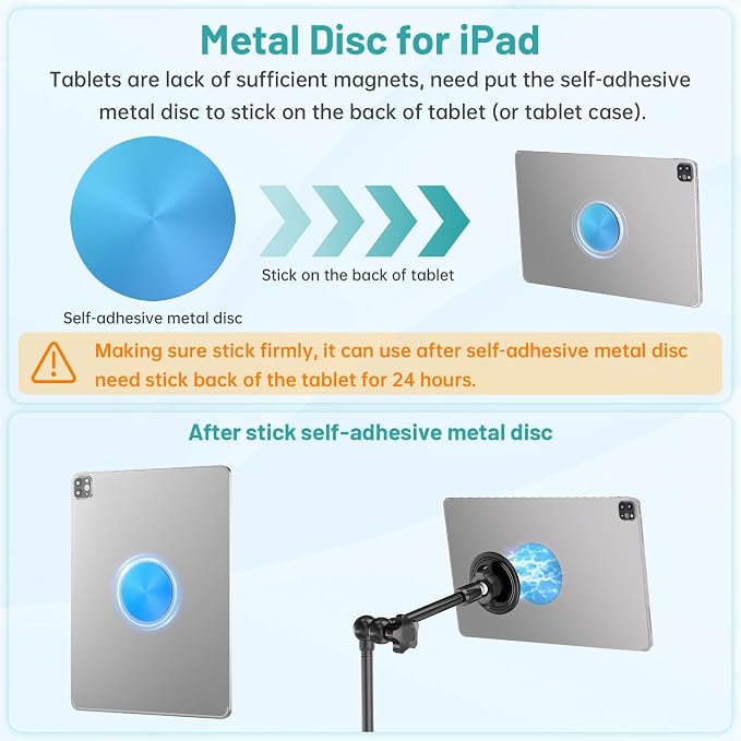 Magnetic iPad Holder for Microphone Stand / Music Stand,Tablet Mount Compatible with MagSafe 4.7~13.5" iPad /Pro/Mini/Air,Galaxy Tab,Nexus,e-Reader,iPhone,360°Adjustable 10" Long Aluminum Alloy Arm