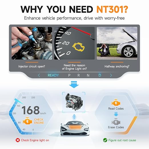 FOXWELL NT301 OBD2 Scanner Live Data Professional Mechanic OBDII Diagnostic Code Reader Tool for Check Engine Light & FOXWELL BT630 600A Smart Battery Monitor with Shunt