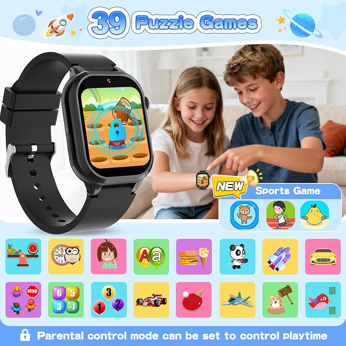 MOFGDNI Smart Watch for Kids with 39 Games, Built-in Camera, Video Recorder, Alarm, Calculator, Pedometer & Various Wallpapers – Toys for Ages 4-12 Years Old Birthday