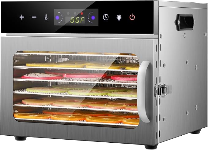 Electric Food Dehydrator with 8 Stainless Steel Trays, Household Fruit Dehydrator,Adjustable Temperature up to 167°F, 48-Hour Timer for Jerky, Fruit