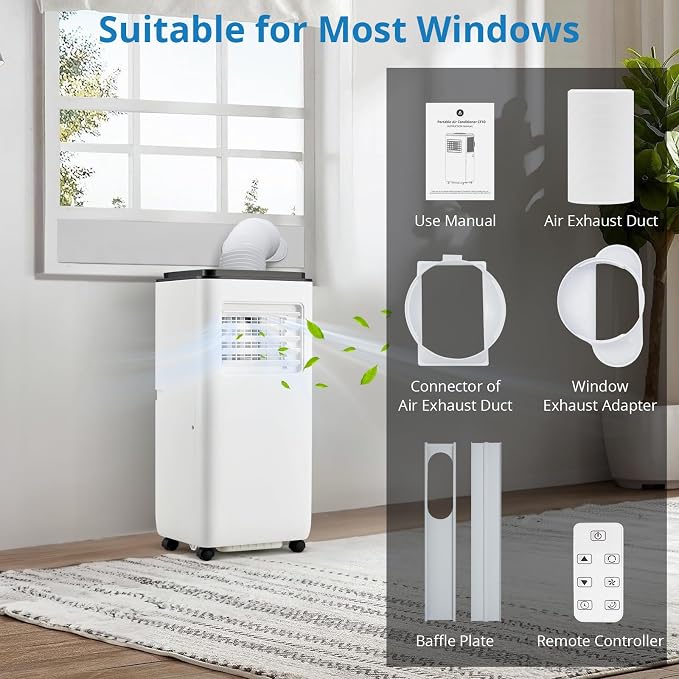 Portable Air Conditioners, 10000 BTU Portable AC, Cools up to 450 Sq. Ft 3-in-1 Mobile AC for Room with Dehumidifier Fan Sleep Mode, 24H Timer, Remote Control, and Window Installation Kit Included