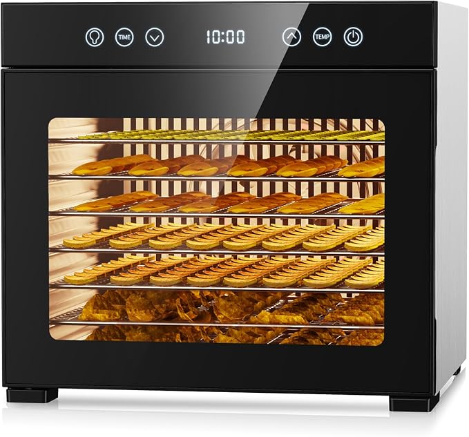 PSIIDAN Upgraded Food Dehydrator Machine, 650W Powerful Dehydrator with 8 Stainless Steel Trays & Interior Light, Adjustable Timer and Temperature for Jerky, Fruits, Herbs, Dog Treats