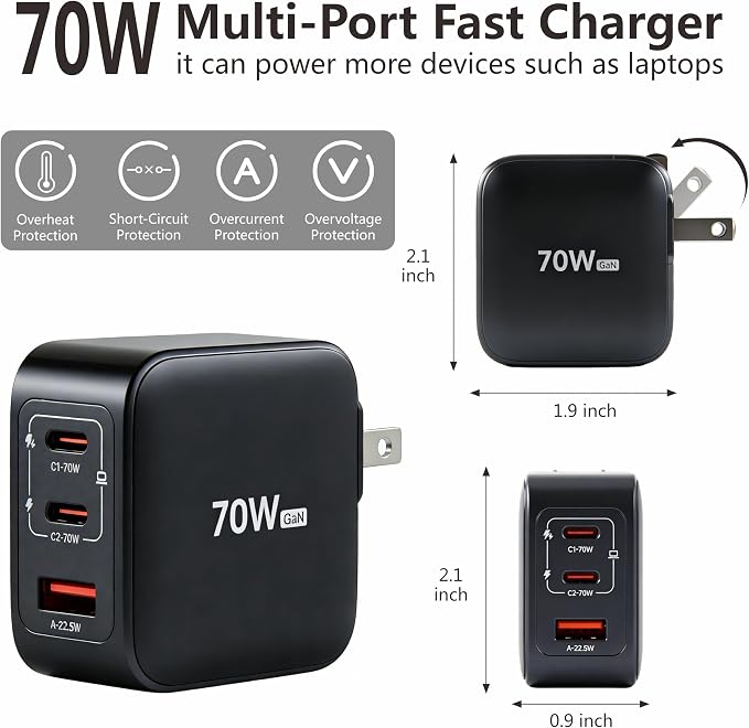 Travel Wireless Charger, 3-in-1 Charging Station, 25W Wireless Charger, Foldable,TEC Active Cooling, for iPhone 17/16, Apple Watch, AirPods(Within 2C1A Charger+6Ft Cable)