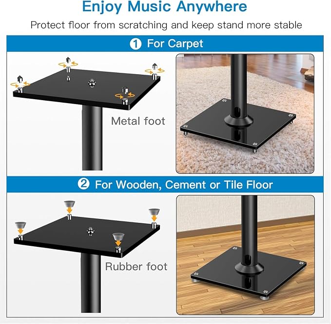 PERLESMITH Universal Floor Speaker Stands for Surround Sound up to 22LB, 27.56 Inch Bookshelf Speaker Stand for Klipsch, Polk, Yamaha & Other Large Satellite, Bookshelf Speakers, Studio Monitors,2P