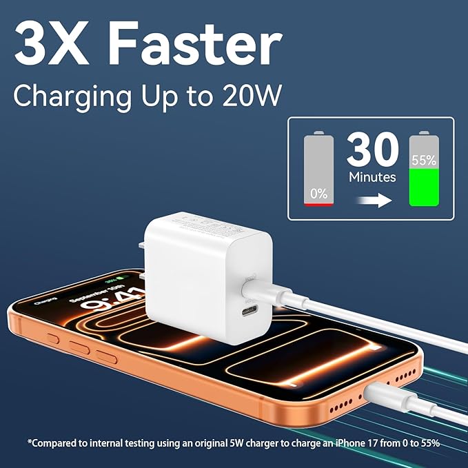 USB C Charger for iPhone 17/16/15 Pro Max Charger Fast Charging 10FT, 20W C Charge Block with USB C to C Cord Cable Compatible for iPhone 17 16 15 Pro Max/17 16 15 Pro/17 16 15 Plus/17 16 15